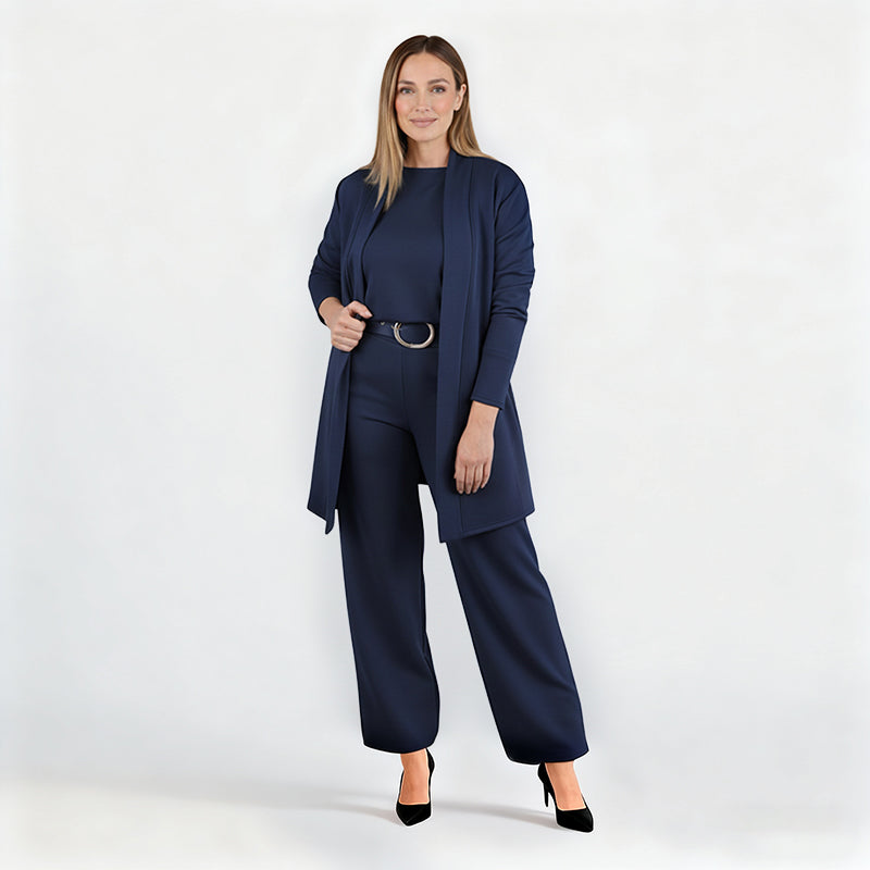 Darenna | Elegante 3-delige set voor dames – lang vest, top en broek voor casual en zakelijke gelegenheden