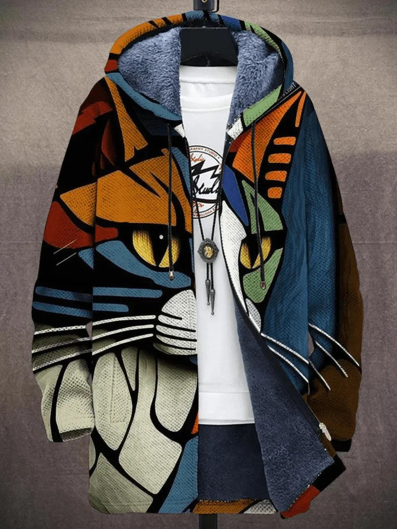 UrbanInk | Unisex 3D Graffiti lang jasje met fleecevoering en capuchon – Streetwear, casual bovenkleding