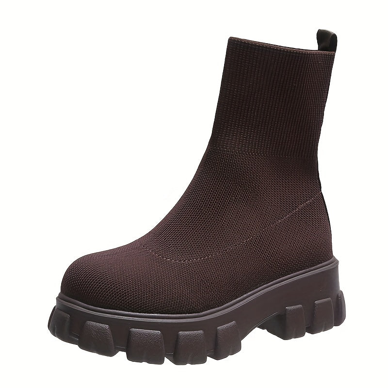 Rachela | Bottines chaussettes en maille à bout rond et semelle épaisse pour femme