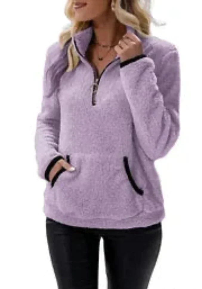 Eilina | Sherpa-trui, pullover met hoge kraag en halve ritssluiting – zachte, warme, comfortabele wintertop