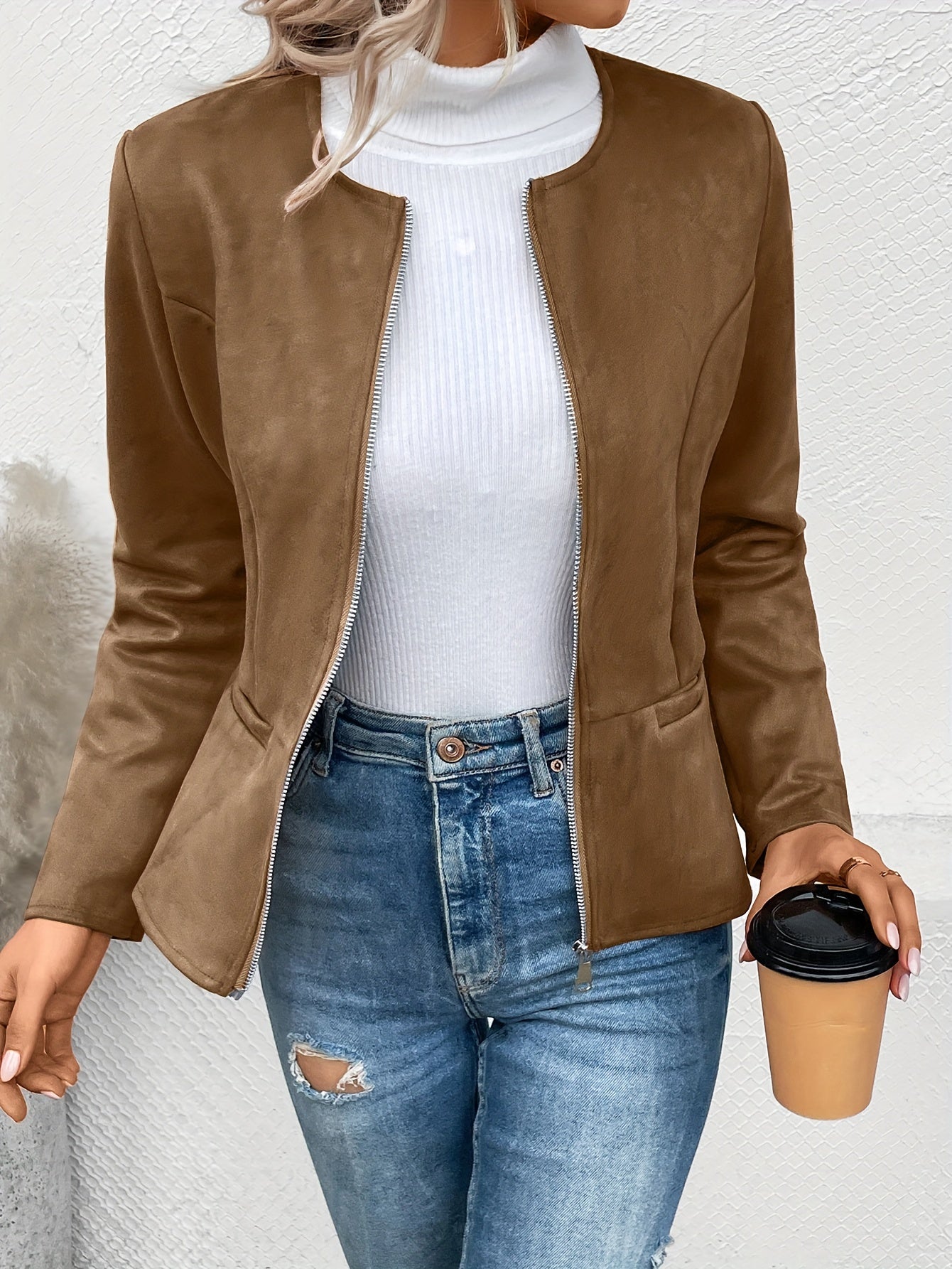 Rialta | Fitted women's vest with zipper - Round neck, long sleeve top
