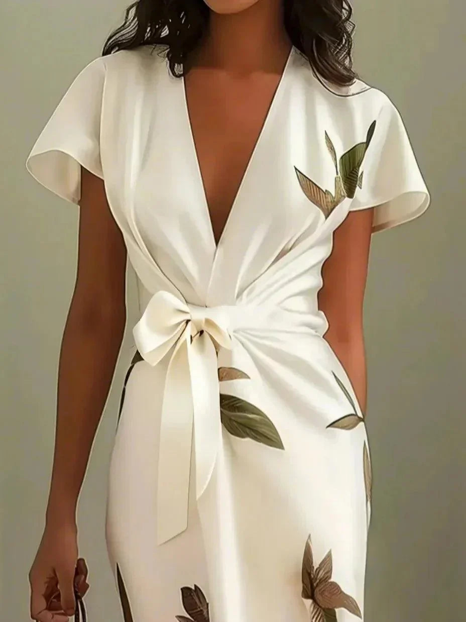 Caelora | Luxe Jurk met Bloemenprint en Overslag voor Dames – Elegante Zomer Midi Jurk