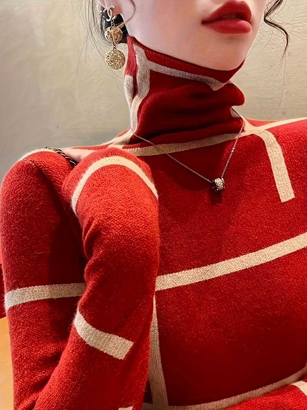 Arista | Vrouwen Slim Fit Coltrui - Lange Mouwen, Lijnenpatroon, Stijlvolle Winter Knitwear