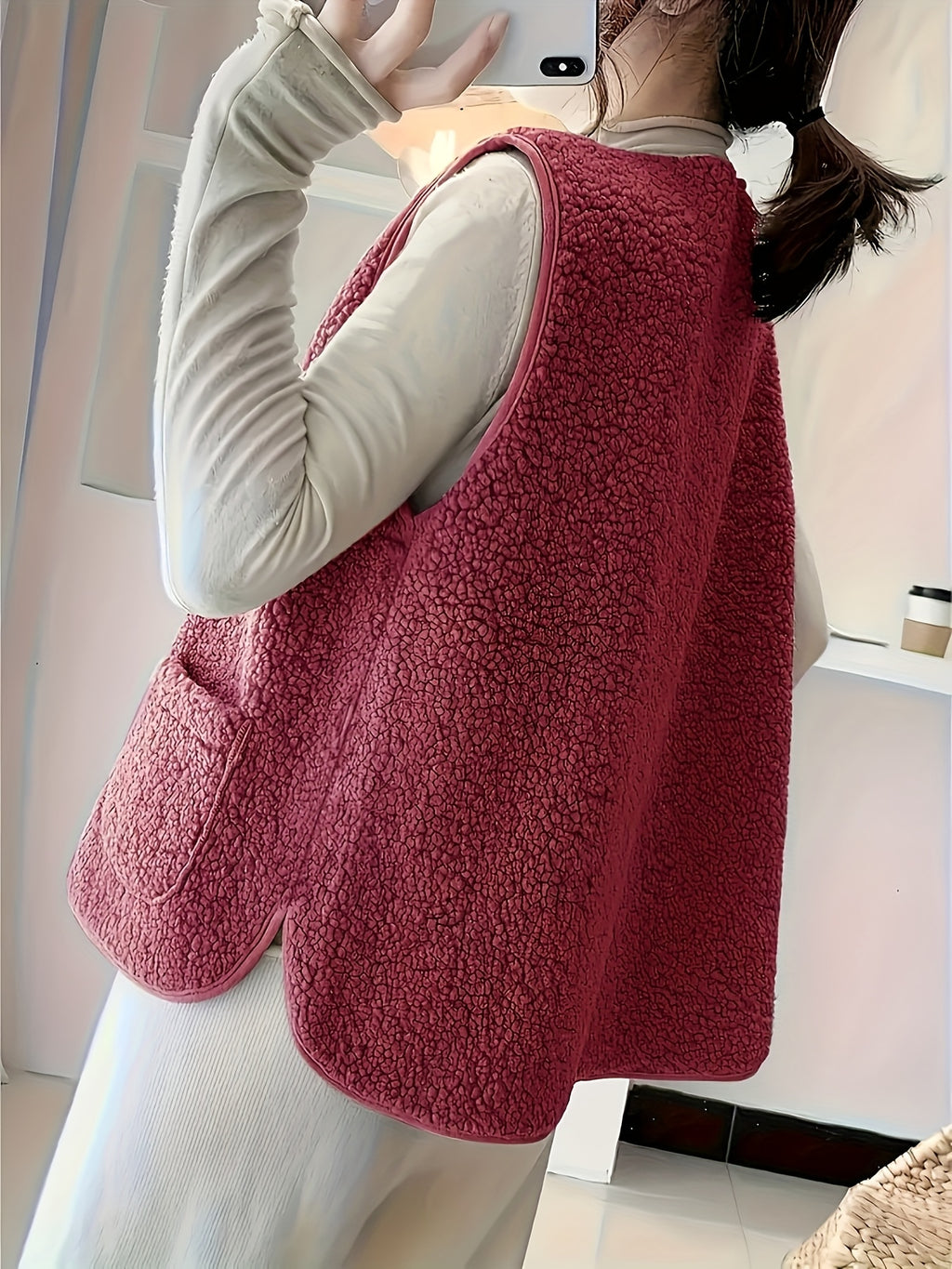 Marlene | Effen damesvest met rits - Casual mouwloos thermisch vest met zakken
