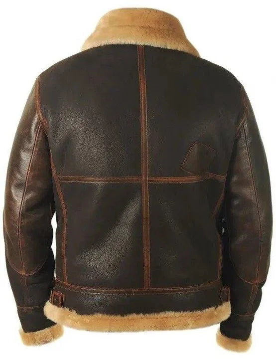 Veyron | Veste en cuir pour homme avec col en fourrure – Manteau d'hiver chaud et élégant