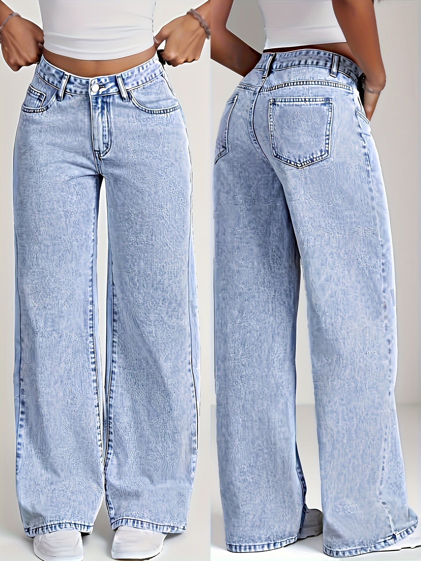 Sylvitha | Damesjeans met rechte pijpen en wijde pijpen – Losse pasvorm, comfortabele casual broek
