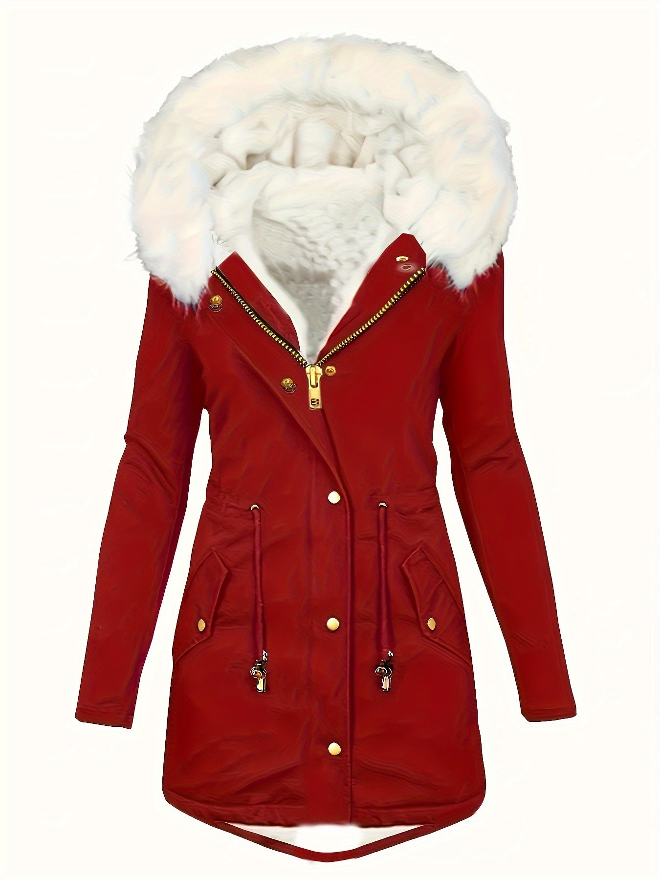 Adira | Donzige winterjas met koord en ritssluiting, warme casual jas met zakken
