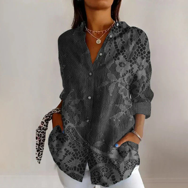 Daya | Elegante damesblouse – Vintage-stijl blouse met lange mouwen en knoopsluiting