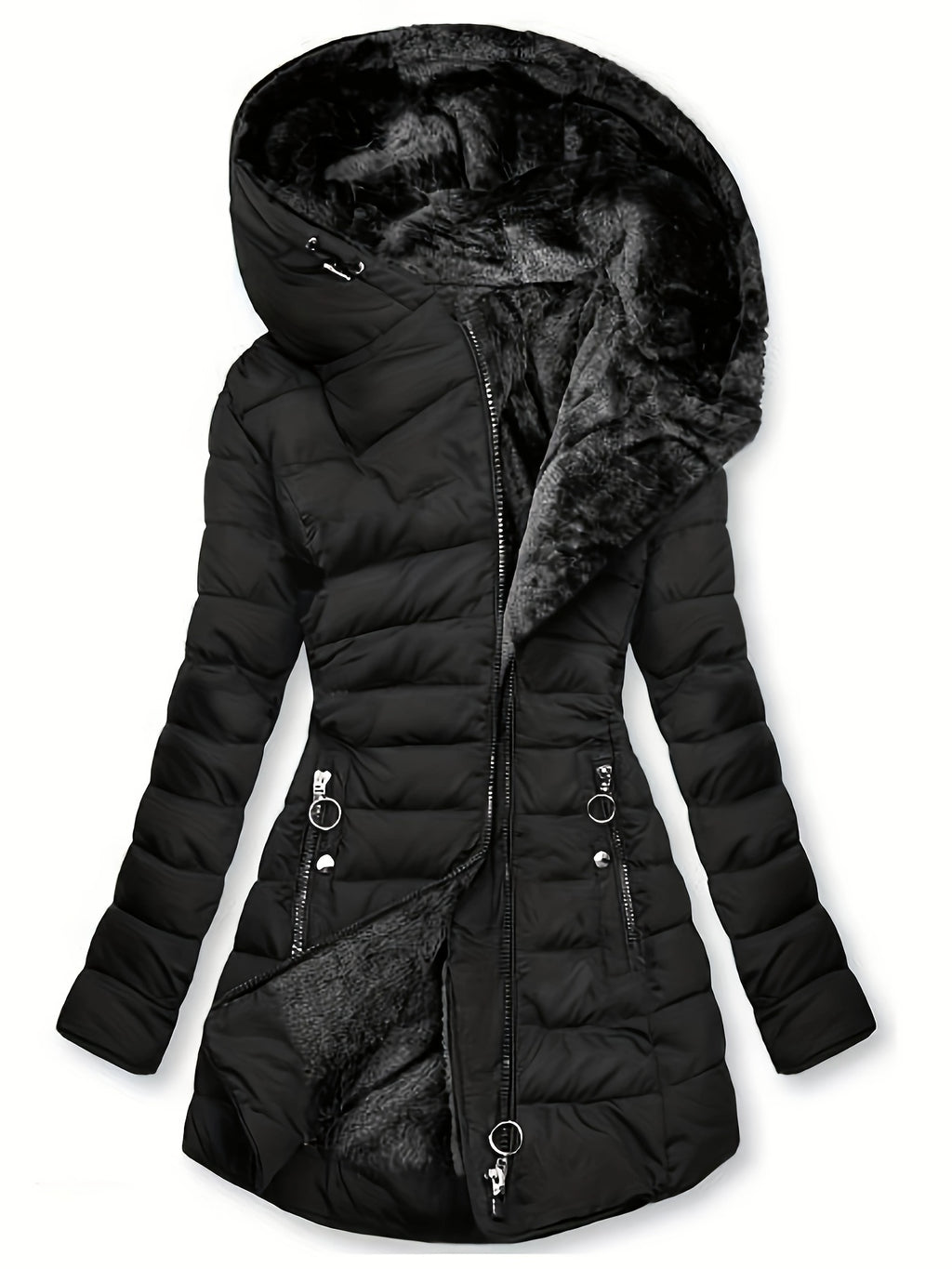 Janina | Winter Warme Pufferjas met Capuchon - met imitatiebont gevoerde geïsoleerde winterjas voor vrouwen - Casual Zip-Up Jas met zakken