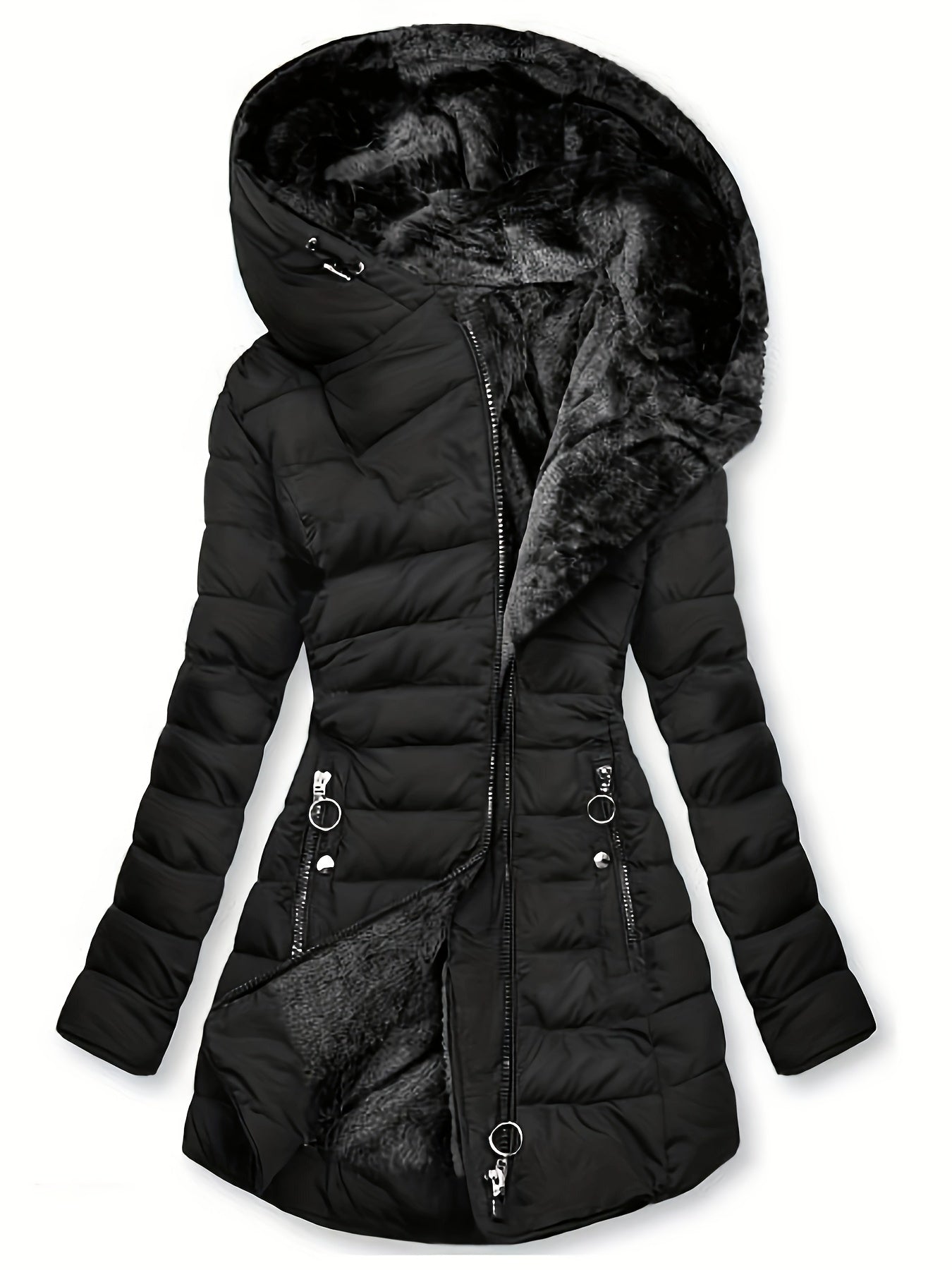 Janina | Winter Warme Pufferjas met Capuchon - met imitatiebont gevoerde geïsoleerde winterjas voor vrouwen - Casual Zip-Up Jas met zakken