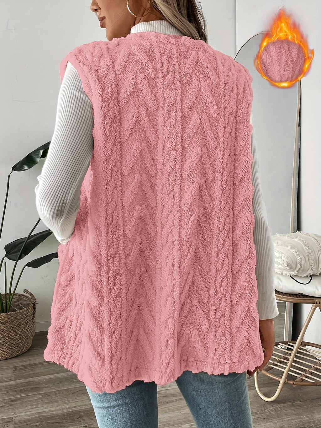 Kalista | Gebreid damesvest zonder mouwen - Warm herfst- en wintervest zonder kraag, gebreid vest met open voorkant