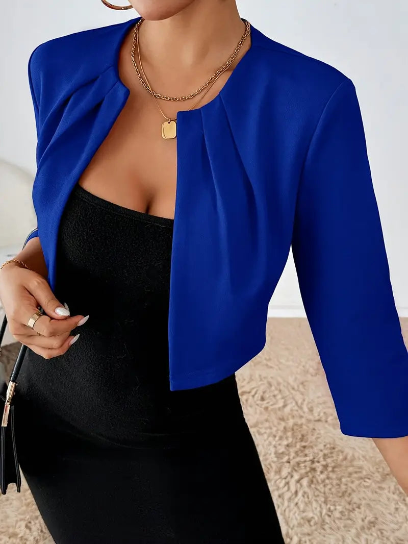 Daenara | Korte blazer voor dames met open voorkant – geplooide accenten