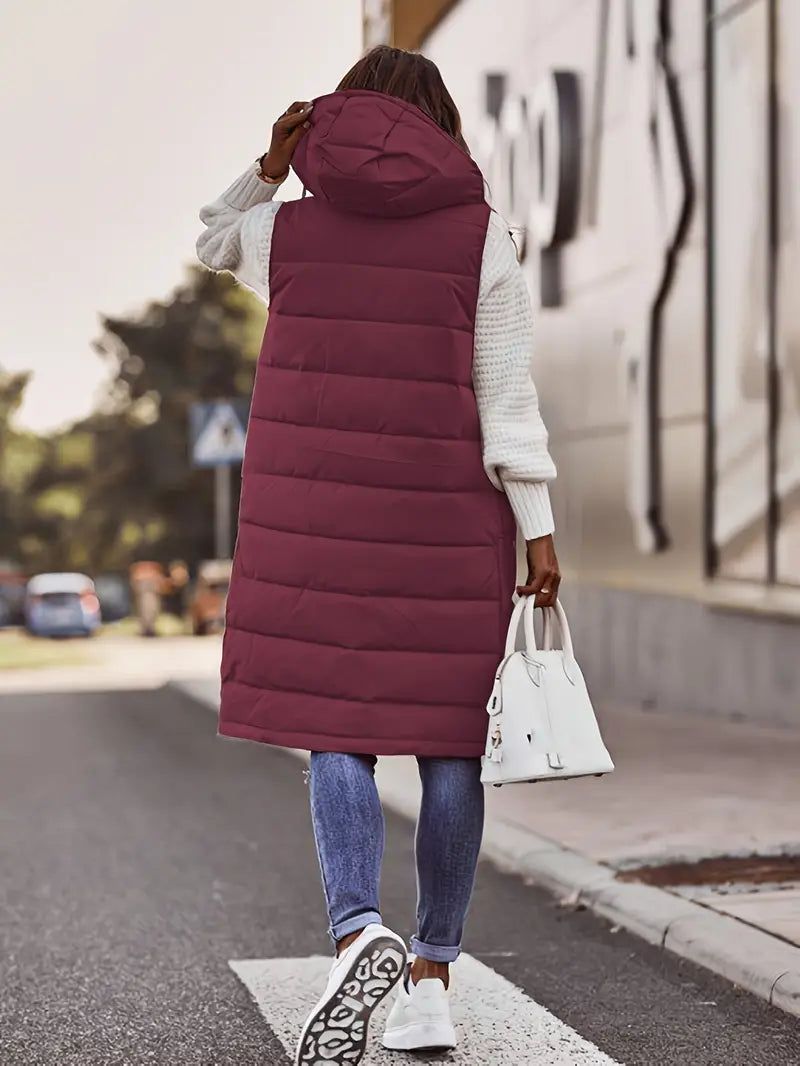 Sheryl | Mouwloze lange jas met knoopsluiting voor dames - Casual bovenkleding voor herfst en winter