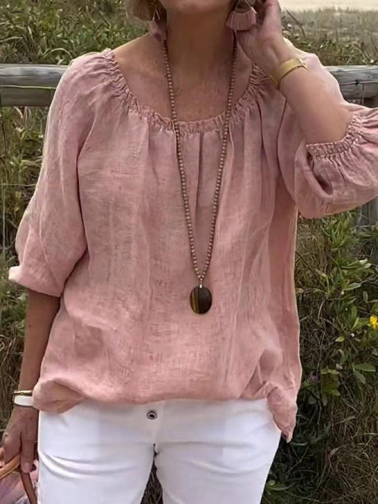 Denise | Casual Ronde Hals Top met Halve Mouwen