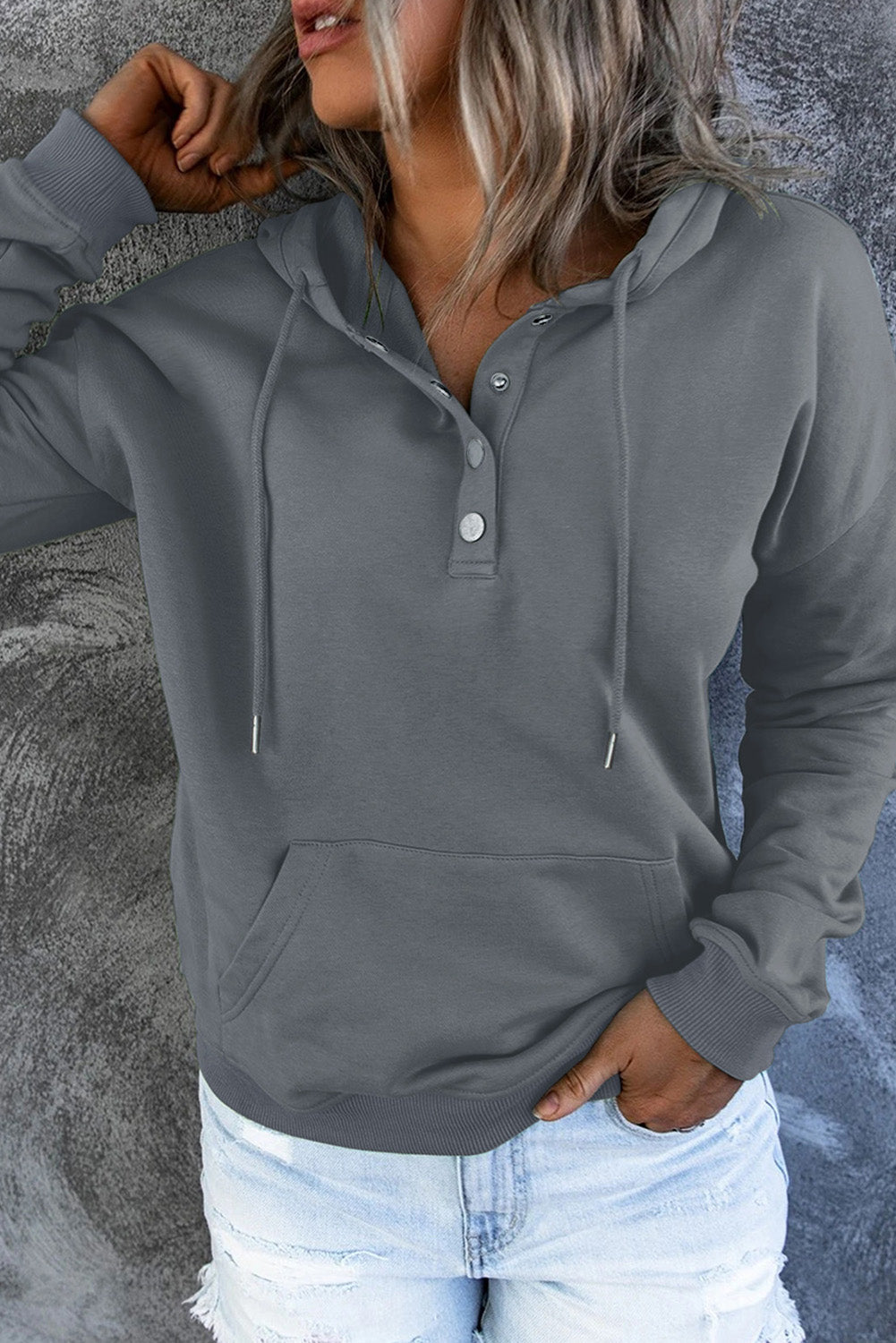 Diletta |  Basic hoodie – Drukknopen aan de voorkant, verstelbaar trekkoord, casual pullover-sweatshirt