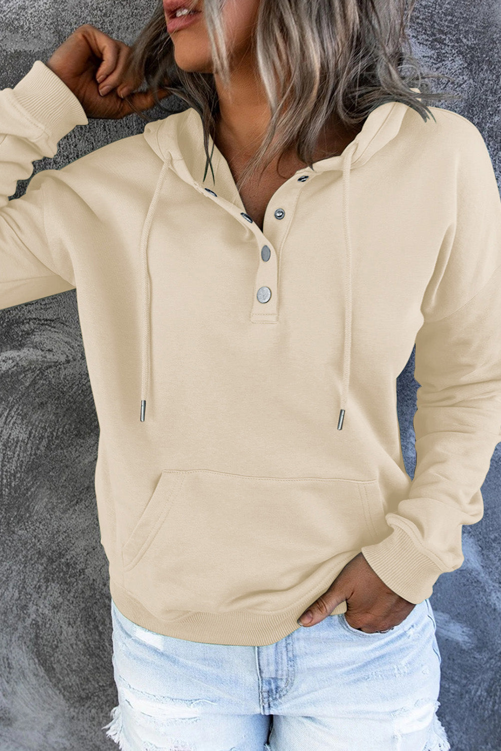 Diletta |  Basic hoodie – Drukknopen aan de voorkant, verstelbaar trekkoord, casual pullover-sweatshirt