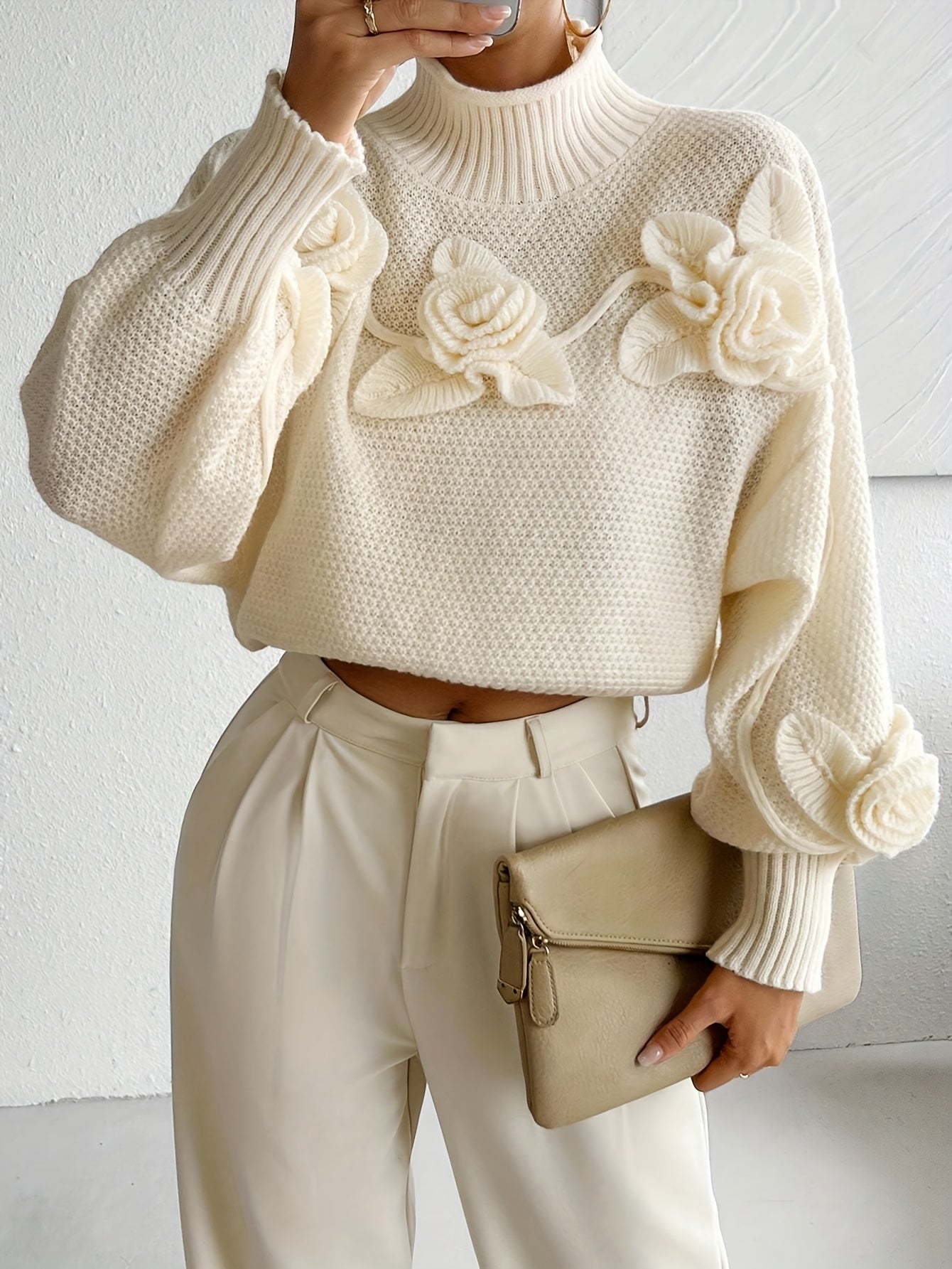 Gweneira | Elegant Floral Turtleneck for Women - Lantern Sleeves, Casual Fashion