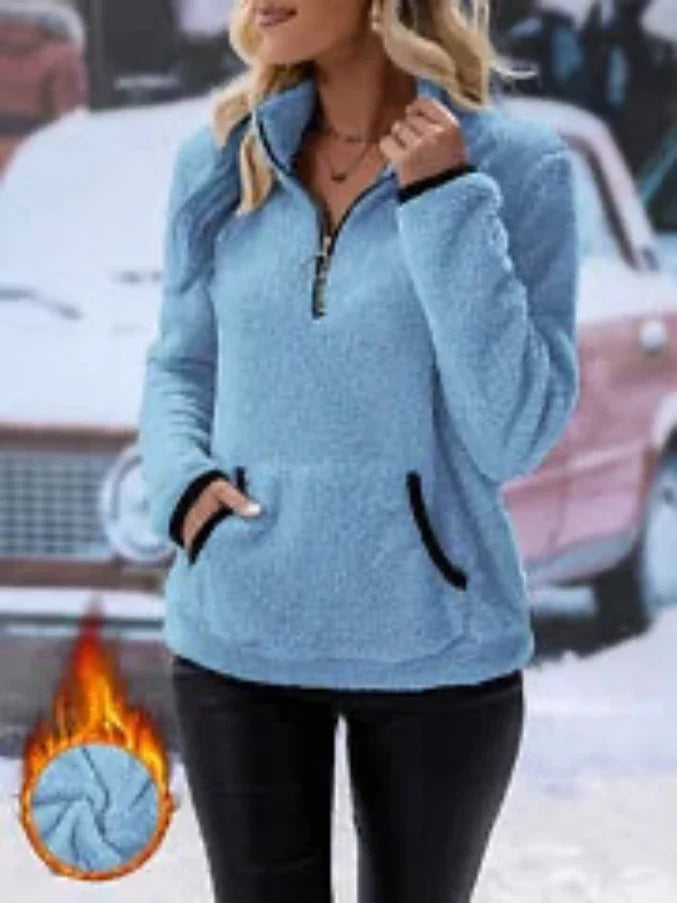 Eilina | Sherpa-trui, pullover met hoge kraag en halve ritssluiting – zachte, warme, comfortabele wintertop