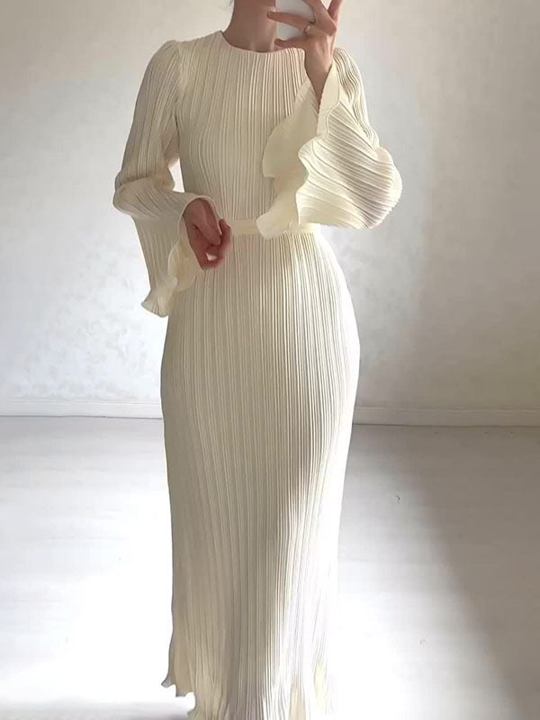 Evette | Pleated Long-Sleeve Maxi Dress - Elegant, Flowing Dress
