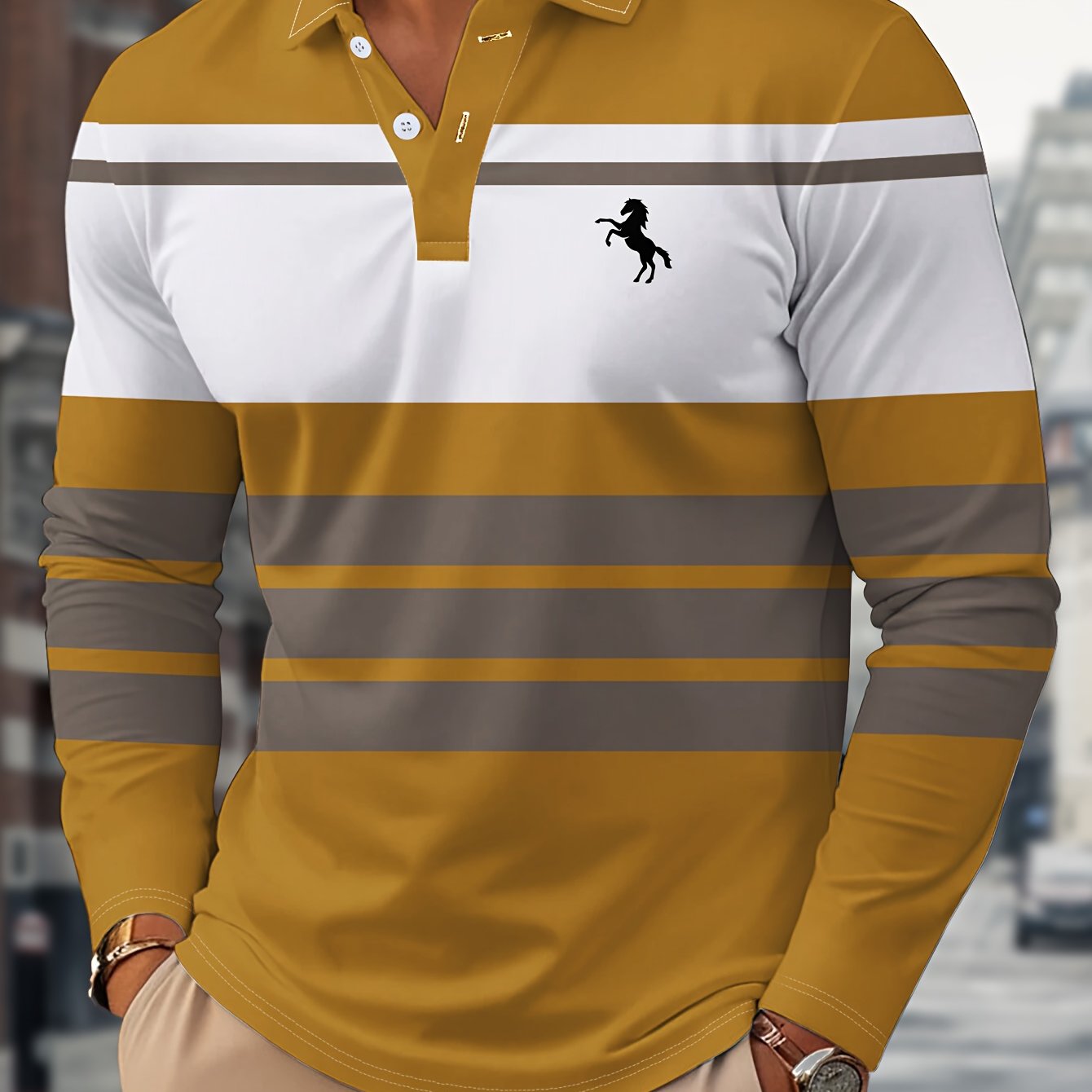 Radovan | Polo rayé à manches longues – Chemise boutonnée respirante, idéale pour le travail et les loisirs
