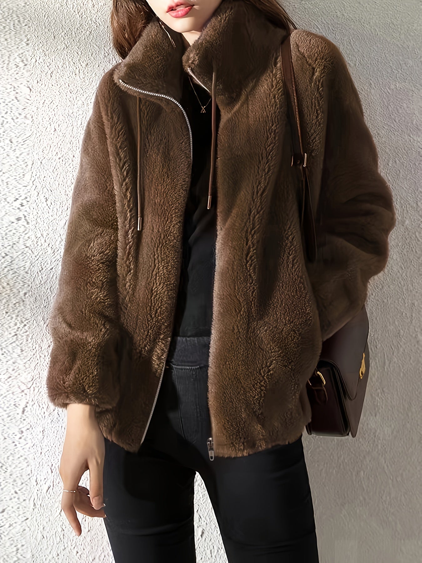 Malirae | Warme fleece jas met ritssluiting voor dames – hoge kraag,  comfortabele winterjas voor buiten