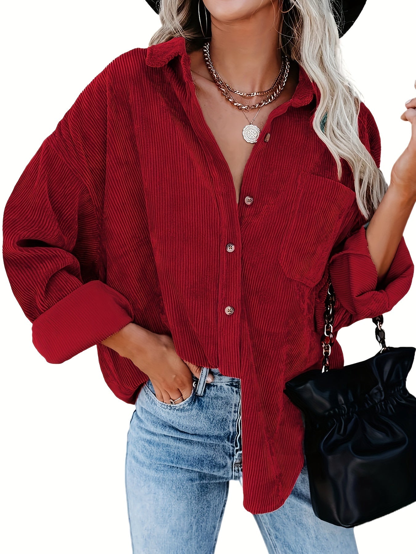 Mabeline | Chemise boutonnée en velours côtelé pour femme - Chemise décontractée à manches longues