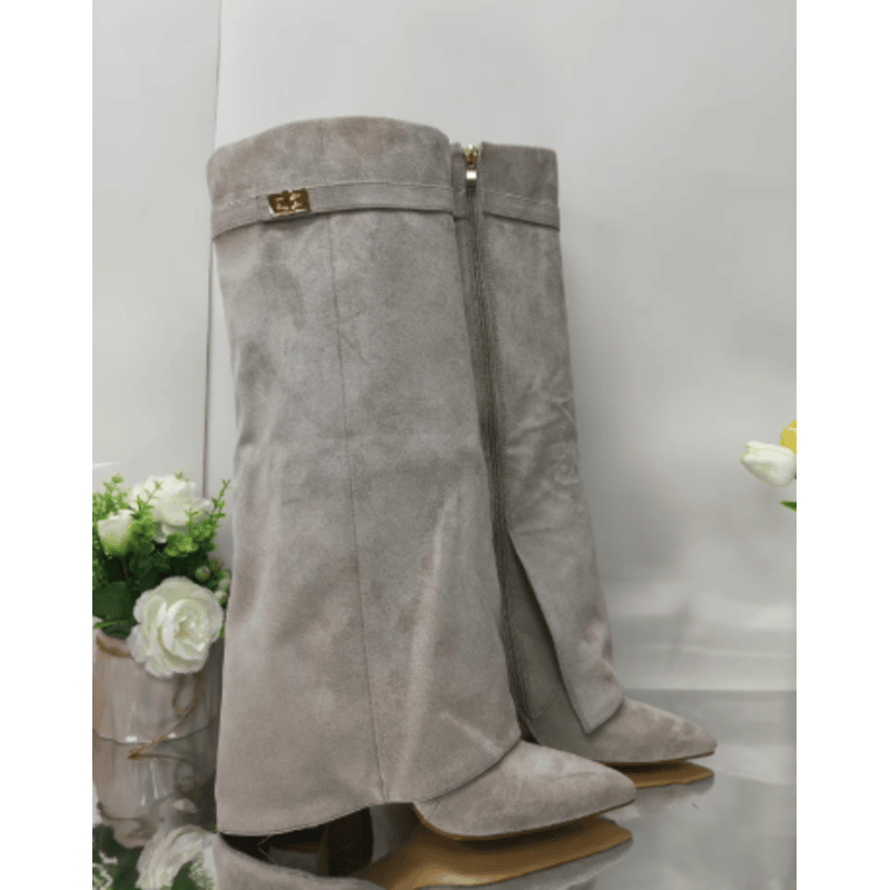 Tallure | Bottes hautes en daim pour femme – coupe large, fermeture éclair confortable