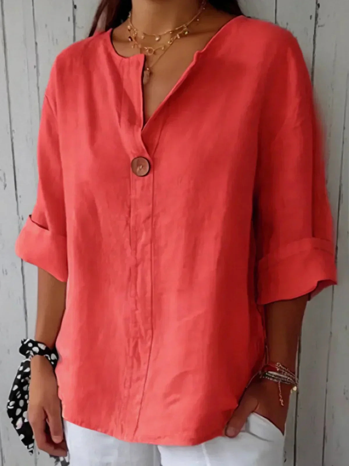 Csilla | Vrouwen casual ademende knoop accent blouse - Mid mouw zomer shirt