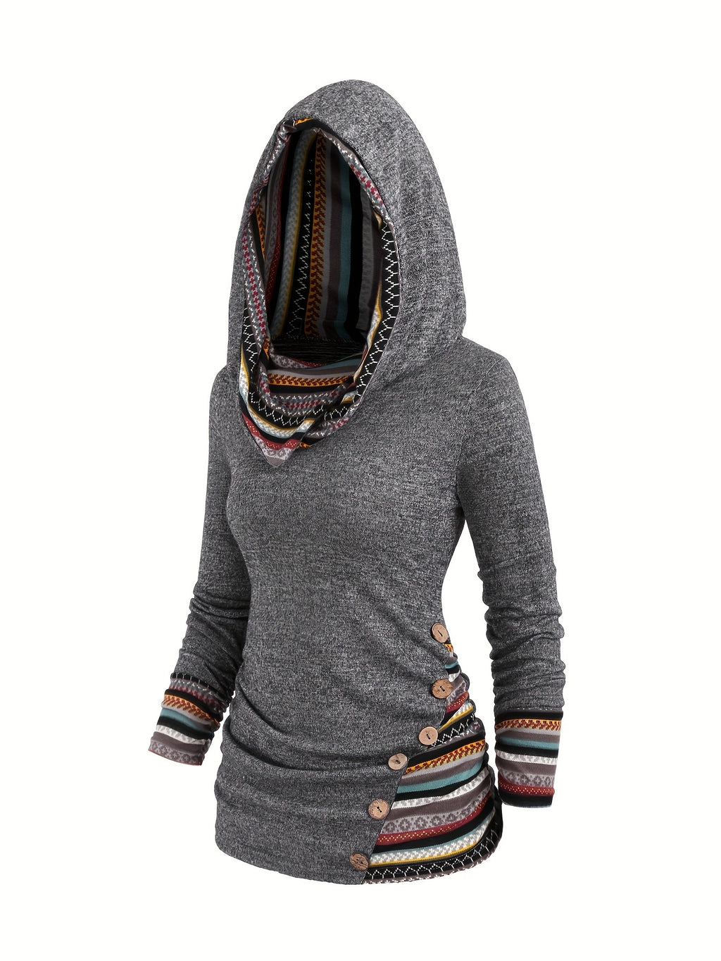 Hannelore | Hoodie met knoopdecoratie en streepdessin - Casual Pullover met lange mouwen