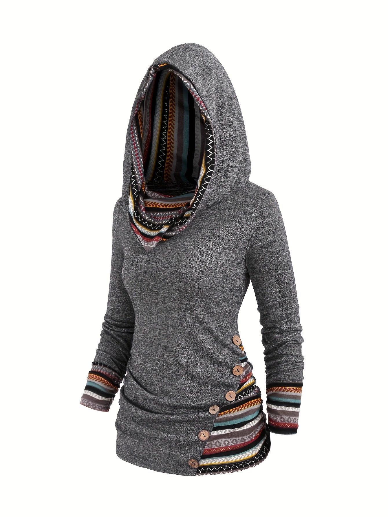 Hannelore | Hoodie met knoopdecoratie en streepdessin - Casual Pullover met lange mouwen