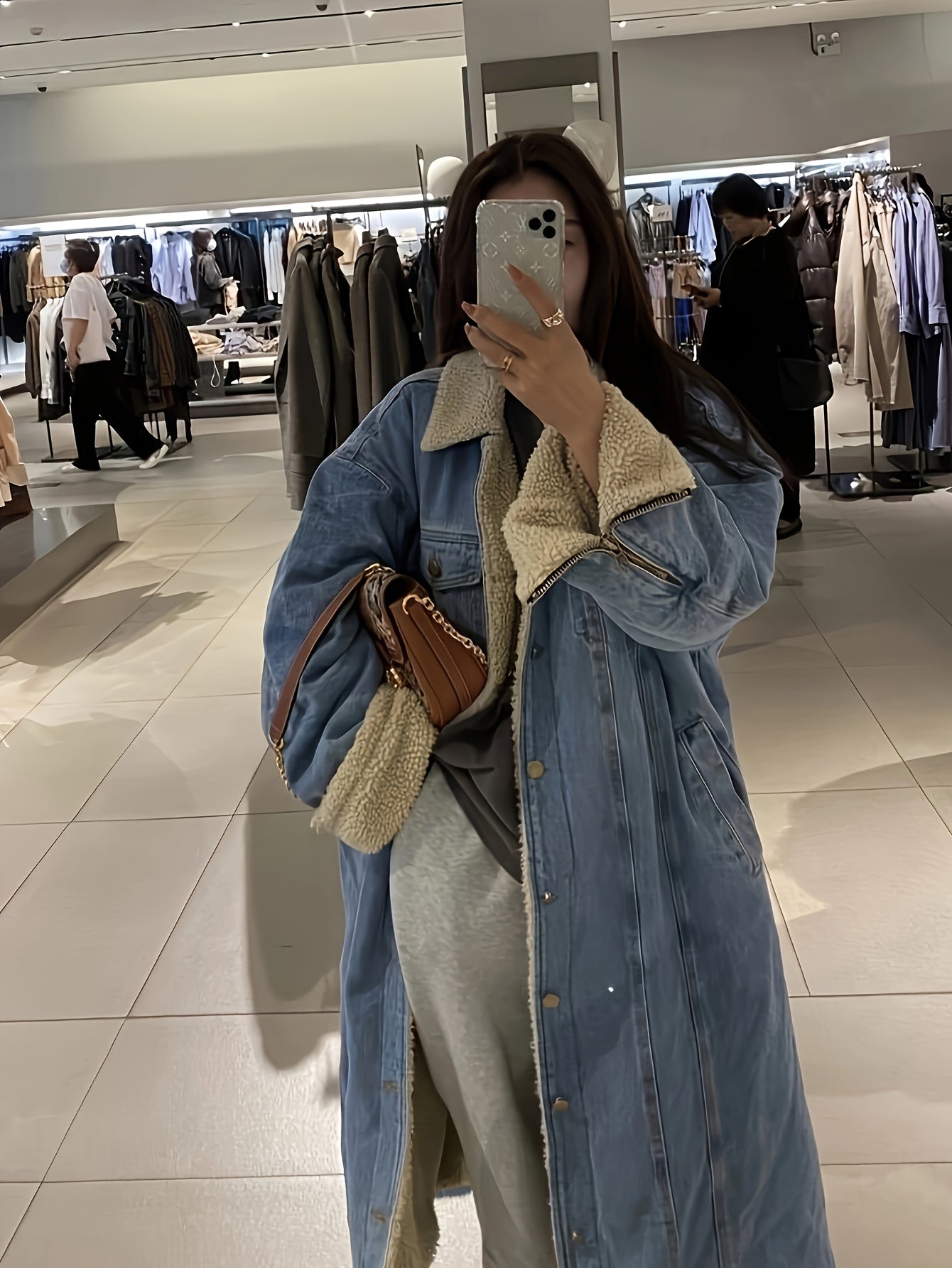 Drisana | Lange denim damesjas met sherpa voering - Casual winterjas