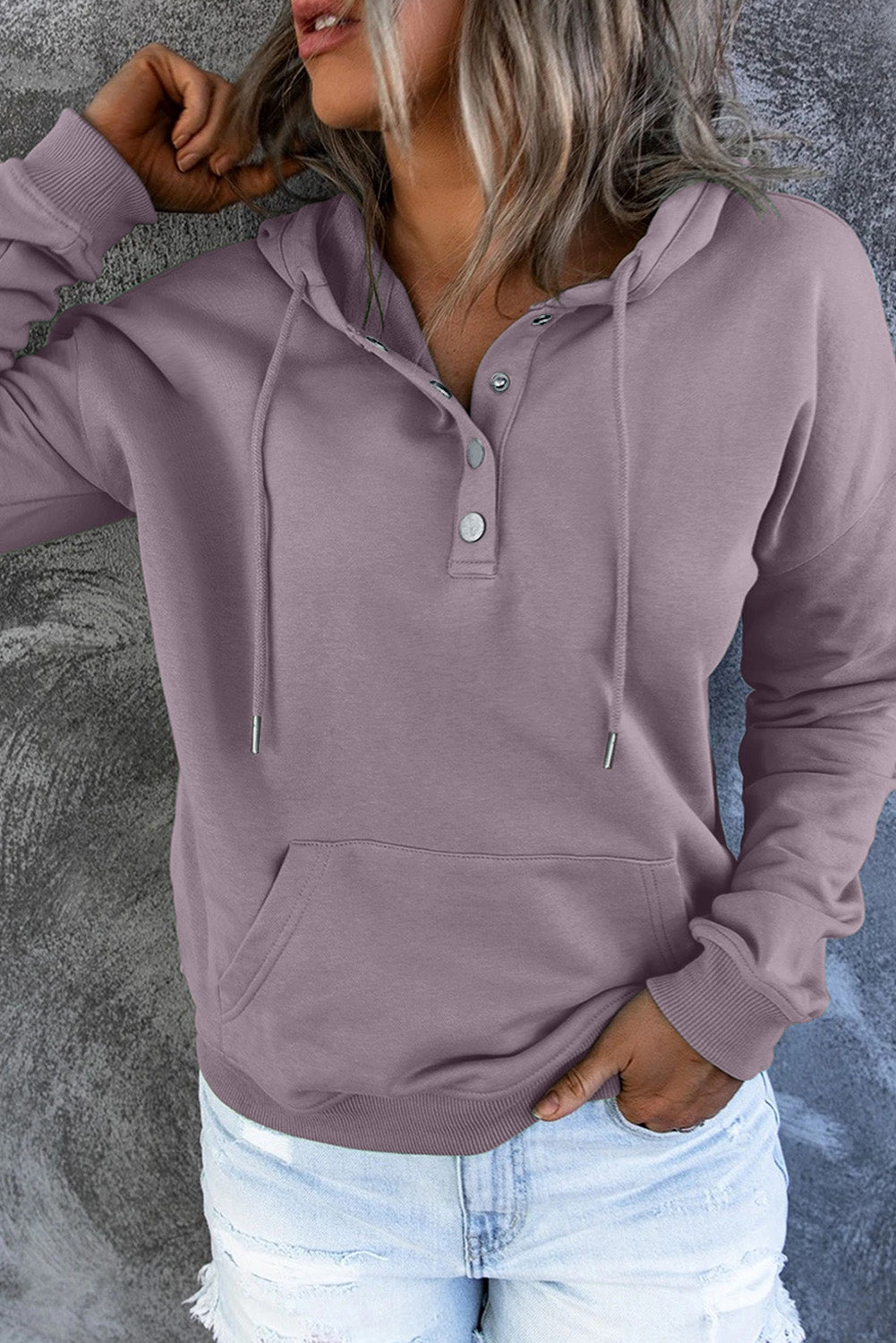 Diletta |  Basic hoodie – Drukknopen aan de voorkant, verstelbaar trekkoord, casual pullover-sweatshirt