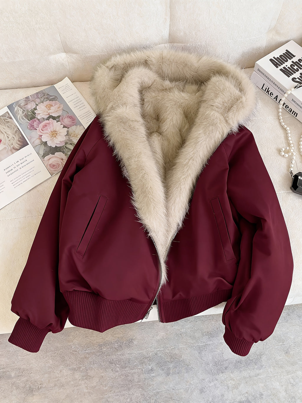 Veselina | Damesjas met capuchon en fleecevoering – Warme, harige winterjas, zachte casual bovenkleding