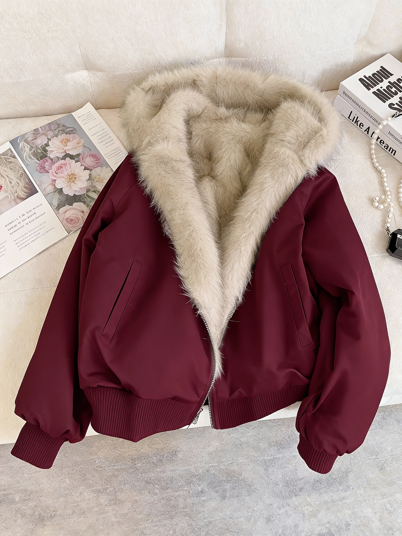 Veselina | Damesjas met capuchon en fleecevoering – Warme, harige winterjas, zachte casual bovenkleding
