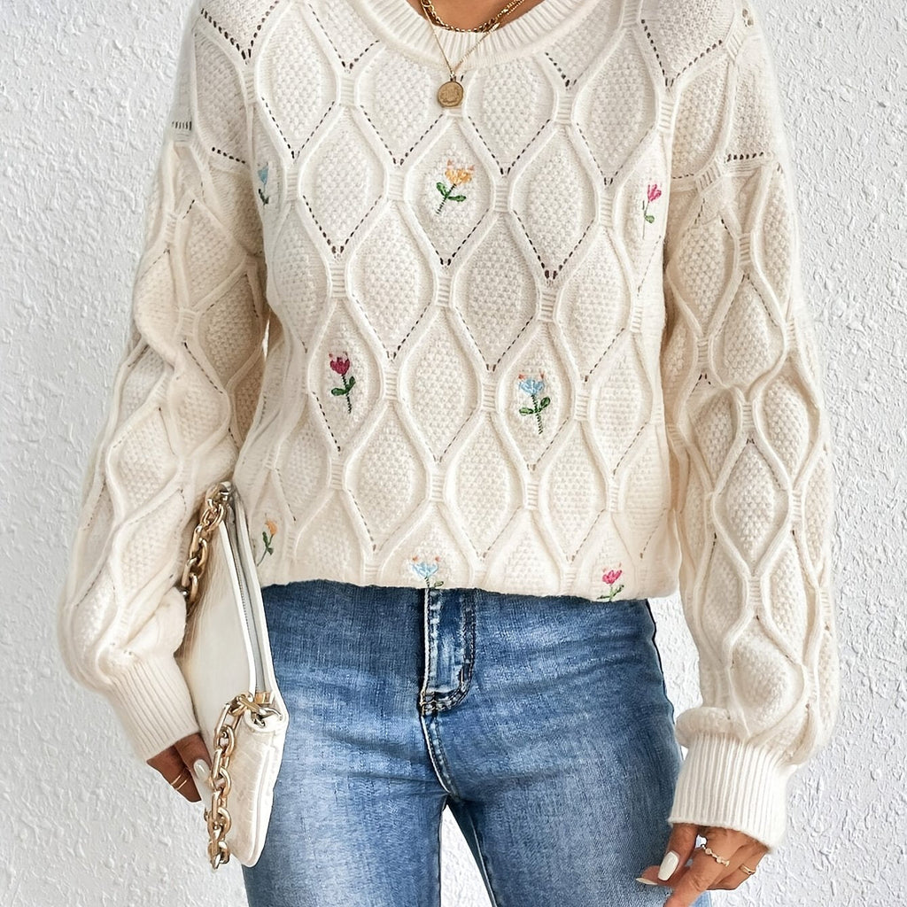 Unyssa | Geborduurde Bloemen Trui voor Dames – Elegante Gebreide Top