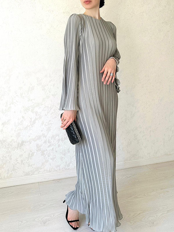 Evette | Pleated Long-Sleeve Maxi Dress - Elegant, Flowing Dress