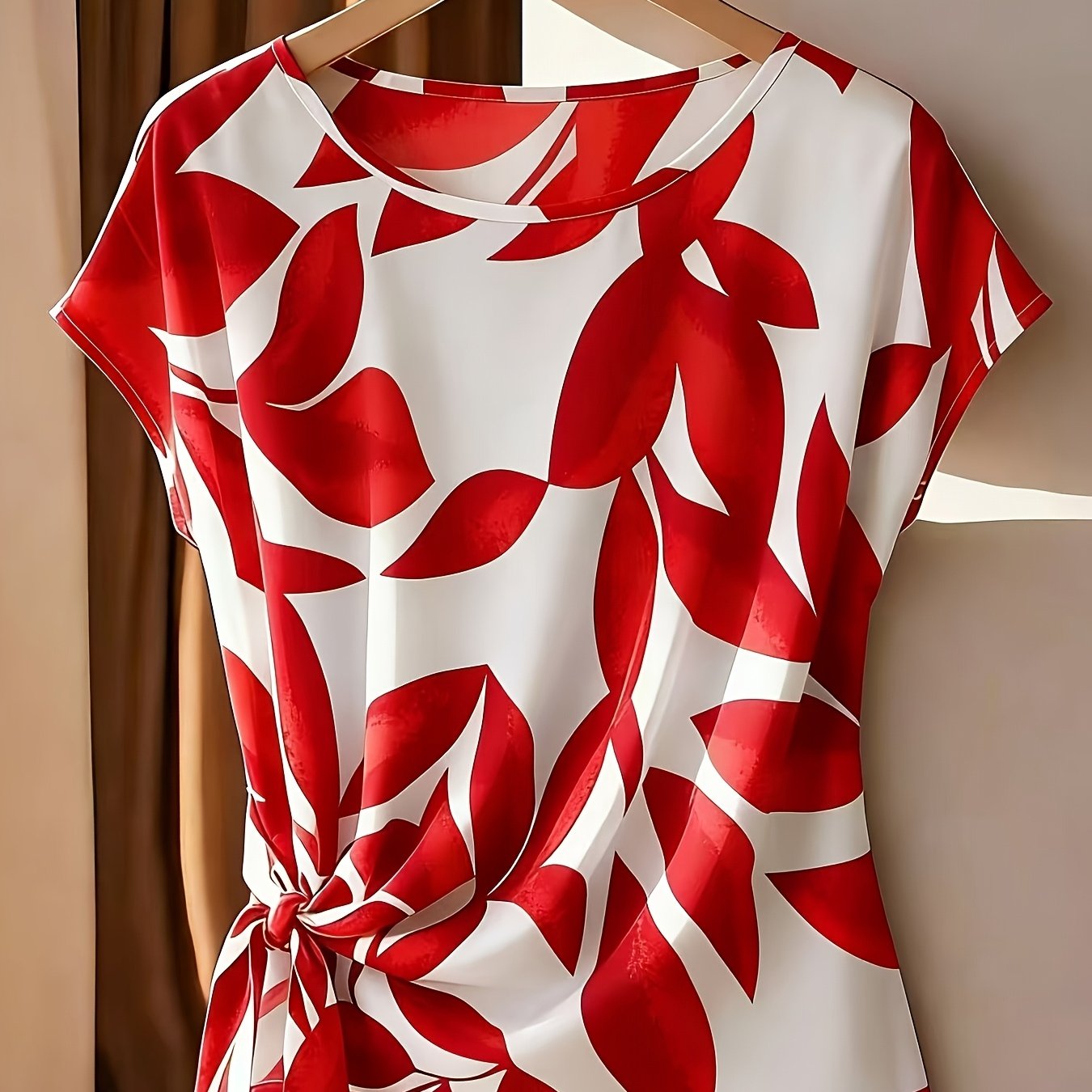 Belyn | Damesmode - Casual blouse met print, strik in de hals en geplooide manchetten
