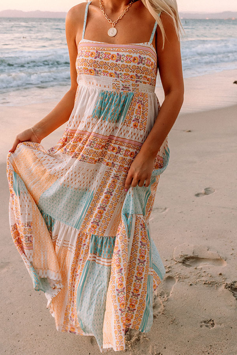 Graciana | Multi-coloured Boho Patchwork Print Sundress