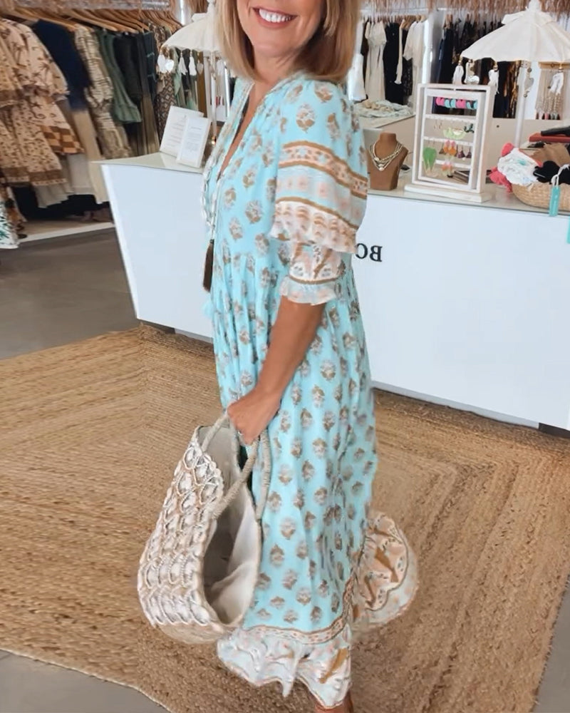 Ilma | Boho V-neck Maxi Dress - Flowy, Casual Dress