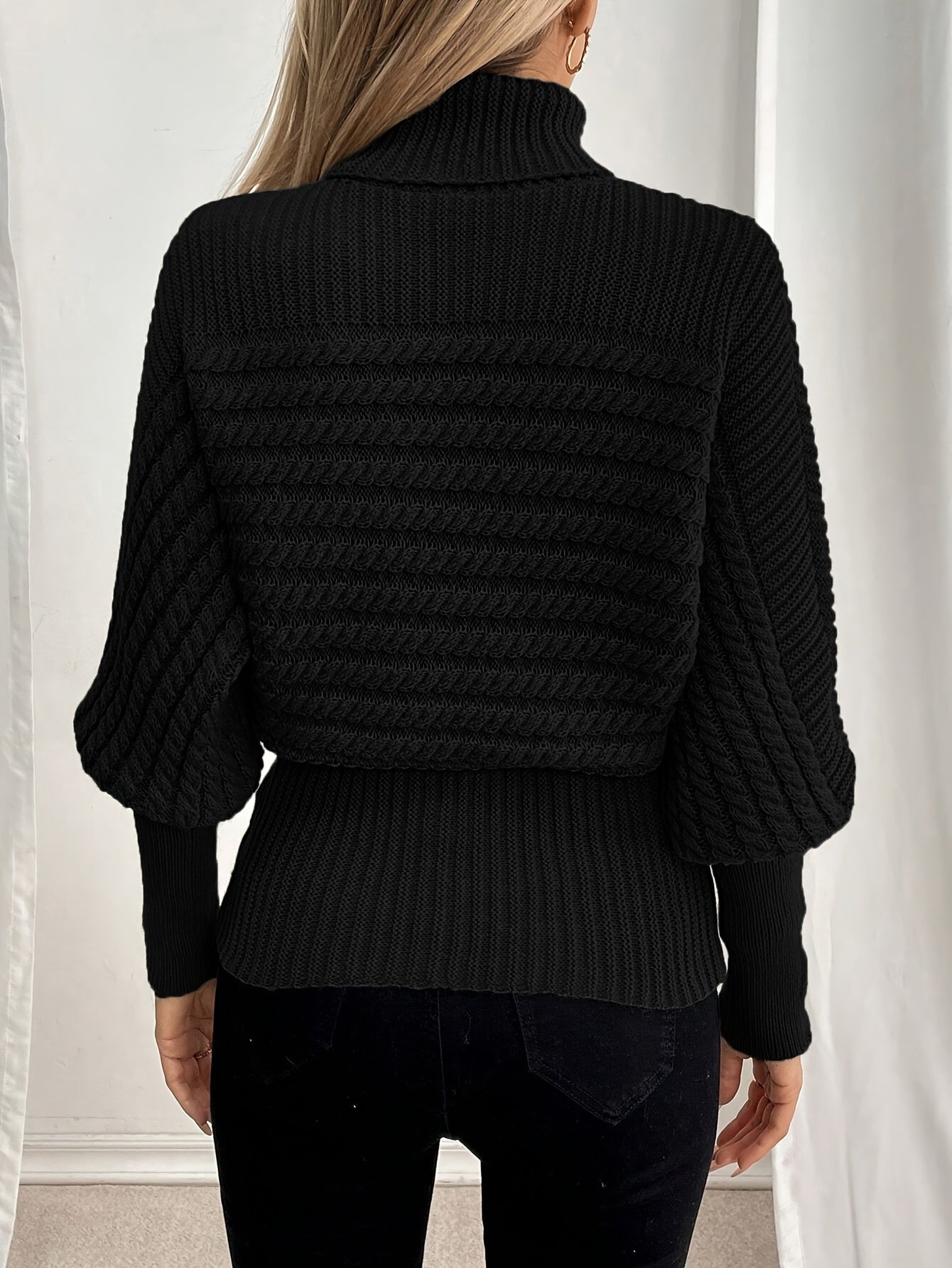 Dagmara | Heren trui met hoge kraag – Losvallend geribd breisel, lange mouwen, wintertop met textuur