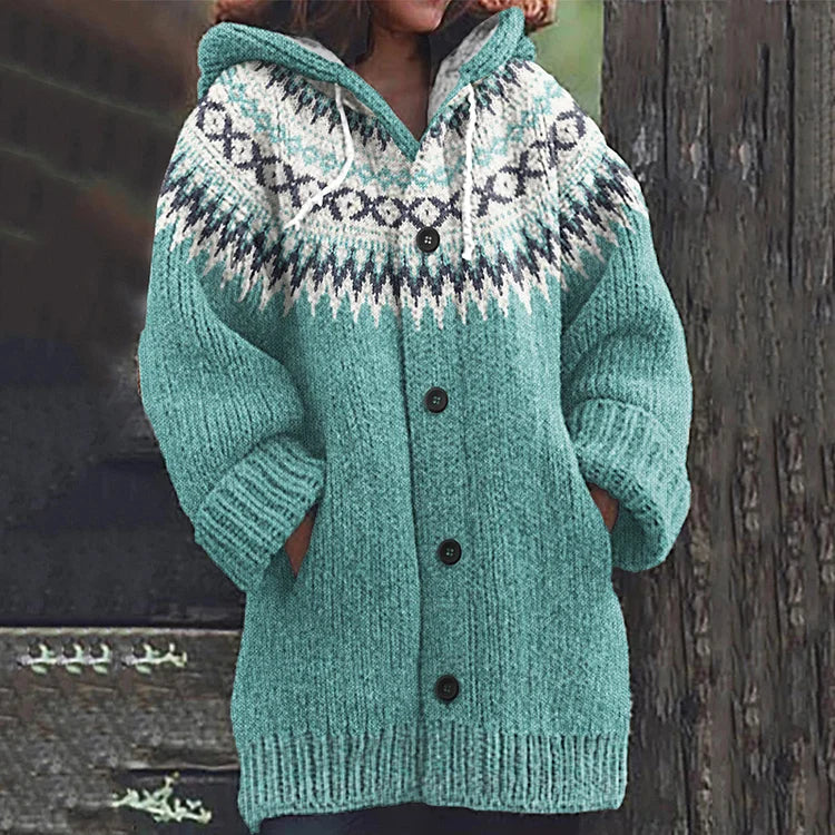 Cilia | Warme, grof gebreide wollen jas voor dames – Winterjas met patroon
