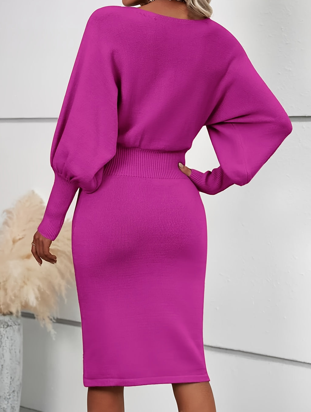 Cedella | Elegante sweaterjurk met vleermuismouwen voor dames – Korte gebreide jurk met hoge taille