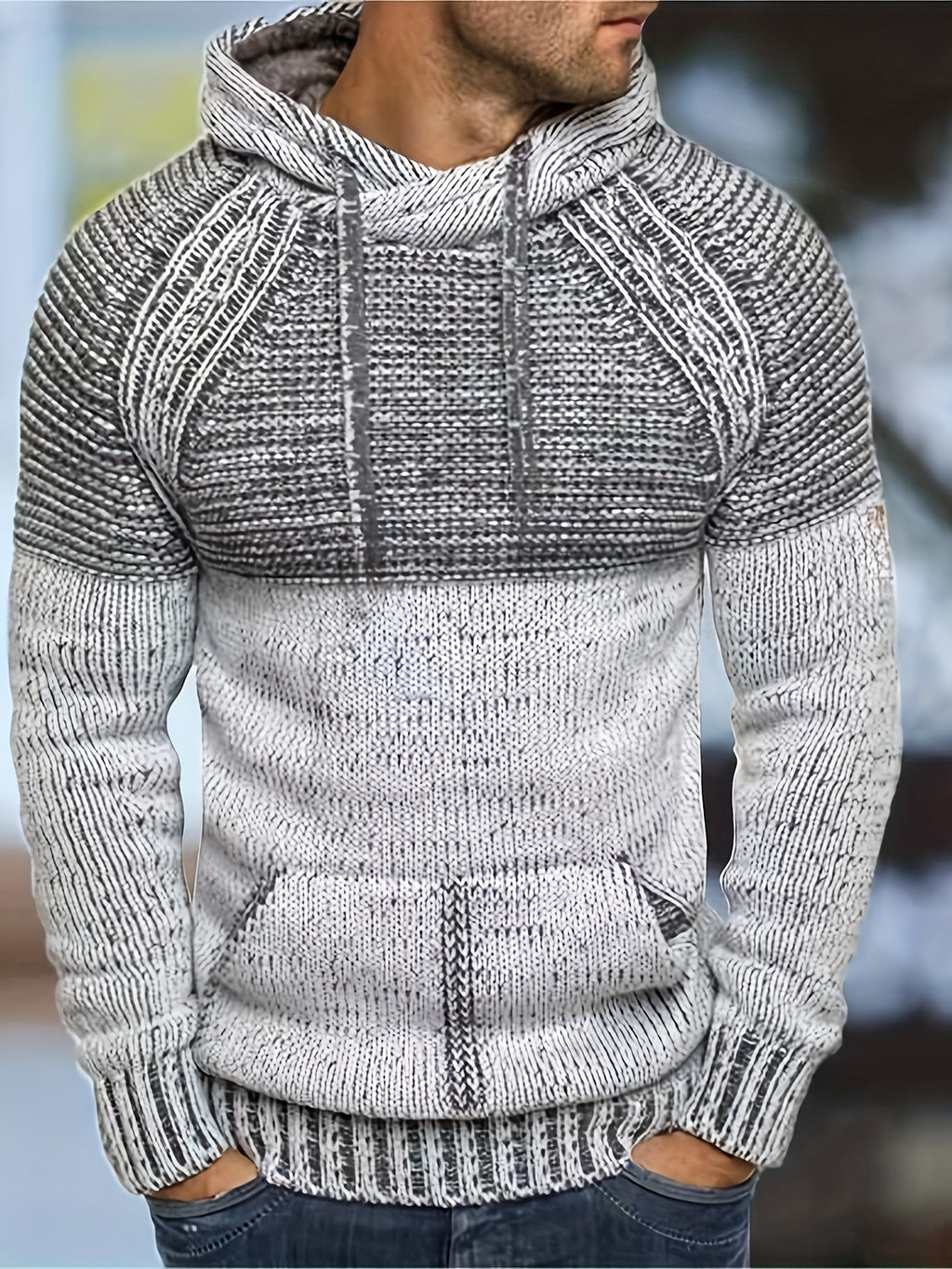 Novak | Kleurblok Gebreide Hoodie voor Mannen - Casual Trui, Streetwear, Warm & Comfortabel