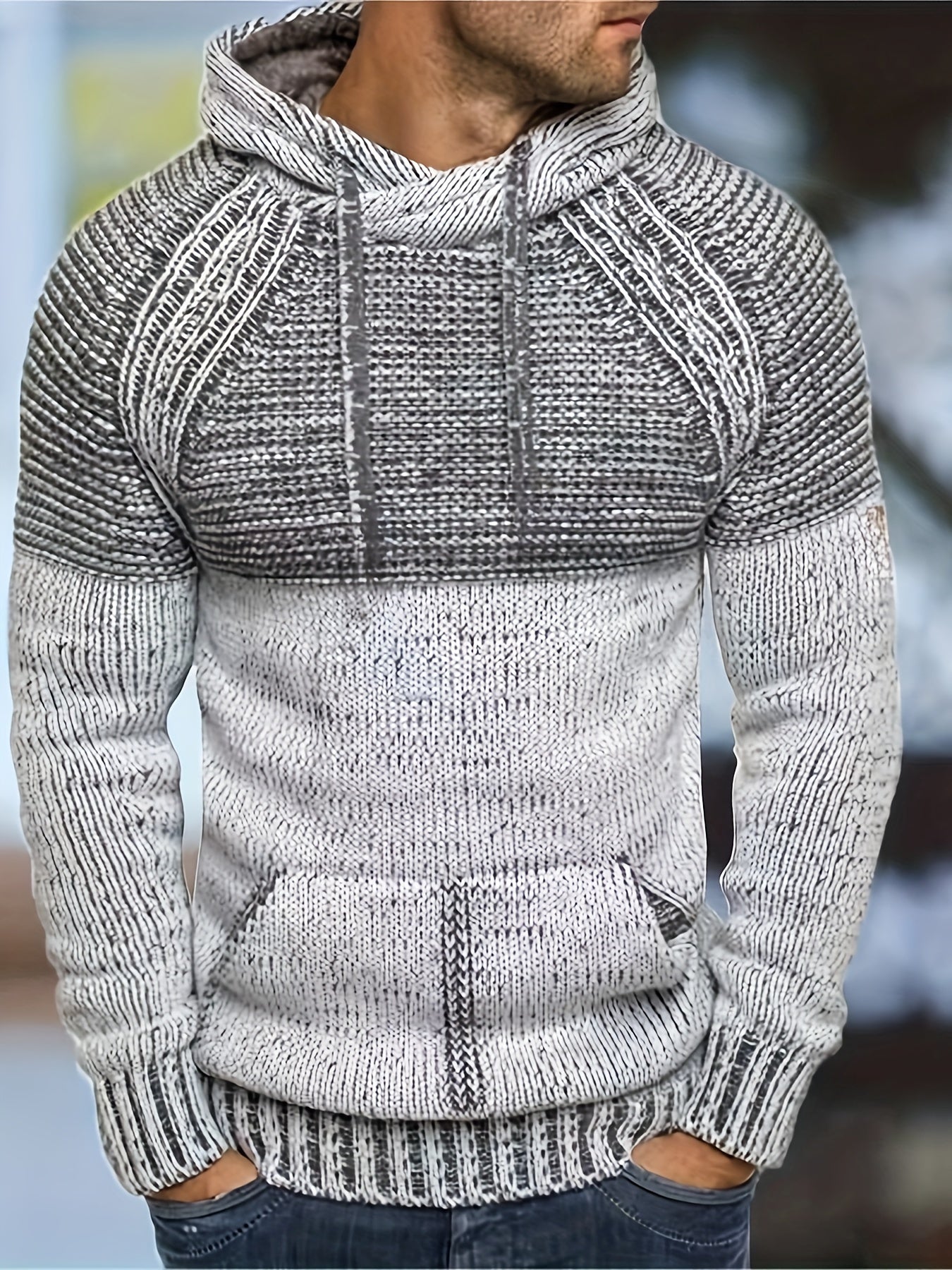 Novak | Kleurblok Gebreide Hoodie voor Mannen - Casual Trui, Streetwear, Warm & Comfortabel
