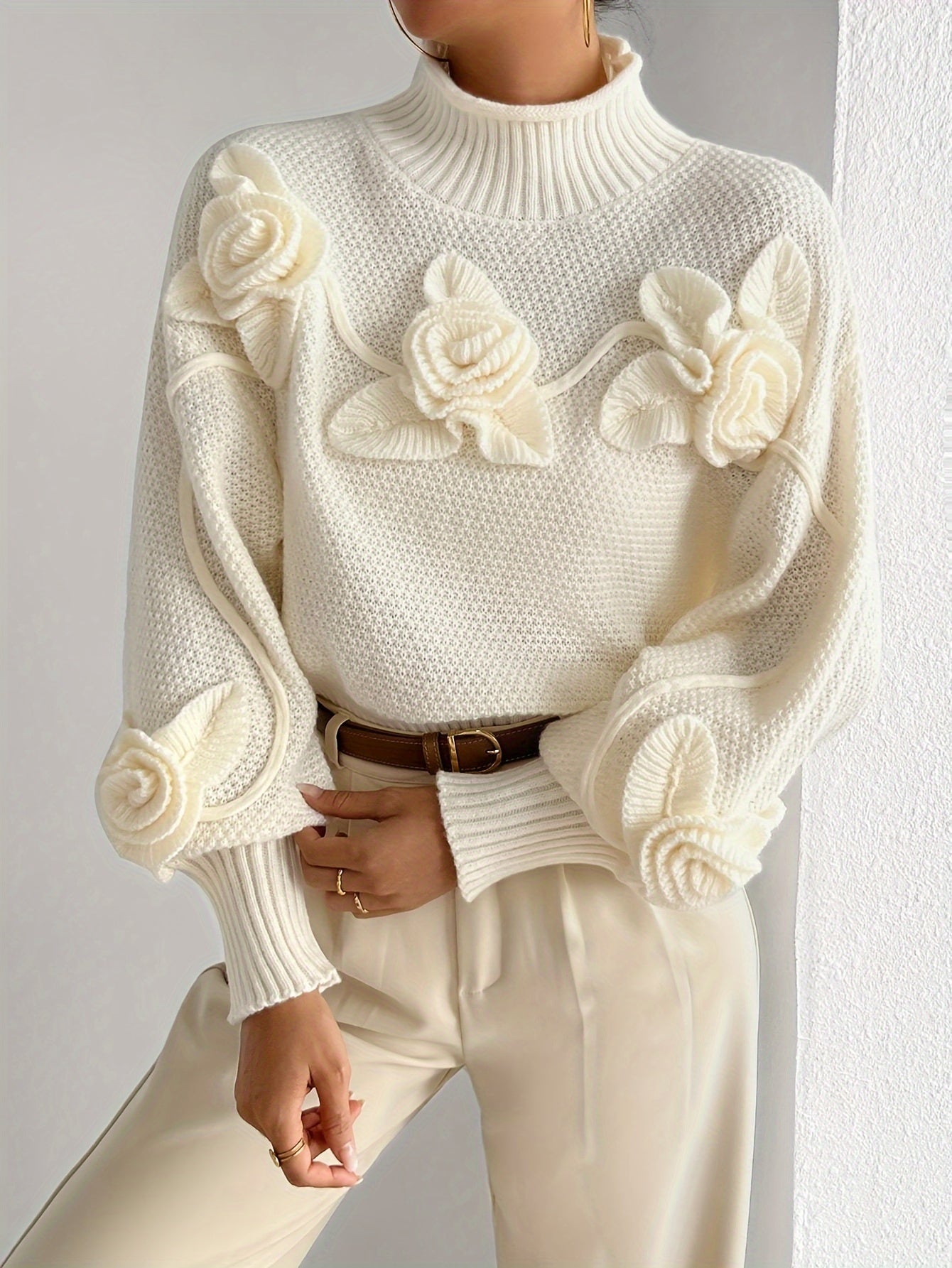 Gweneira | Elegant Floral Turtleneck for Women - Lantern Sleeves, Casual Fashion