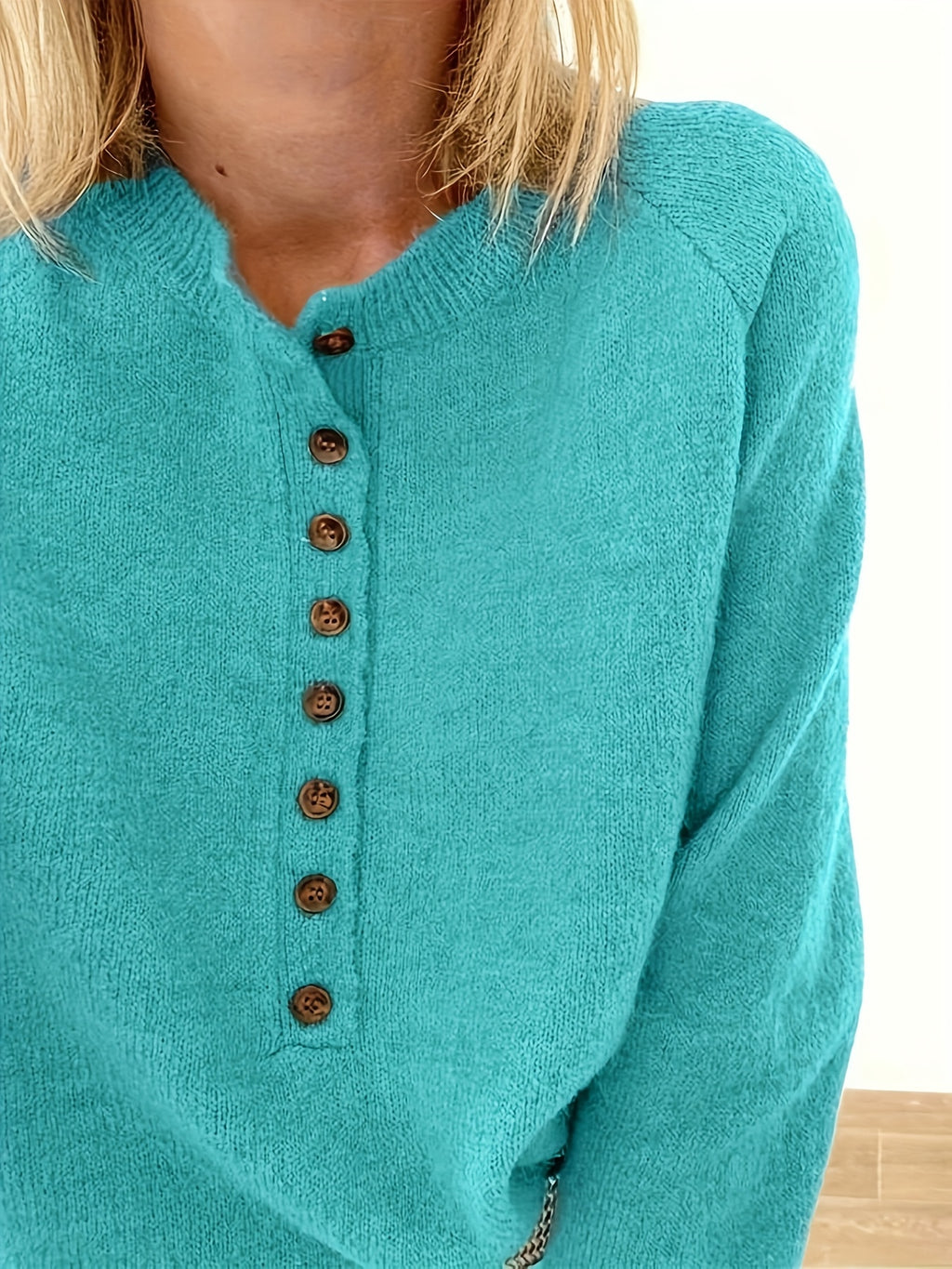 Salla | Pullover met knoopsluiting voor dames, Drop Shoulder, vrijetijdskleding