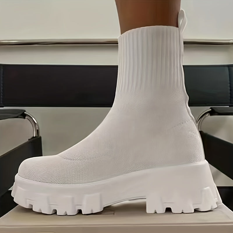 Rachela | Bottines chaussettes en maille à bout rond et semelle épaisse pour femme