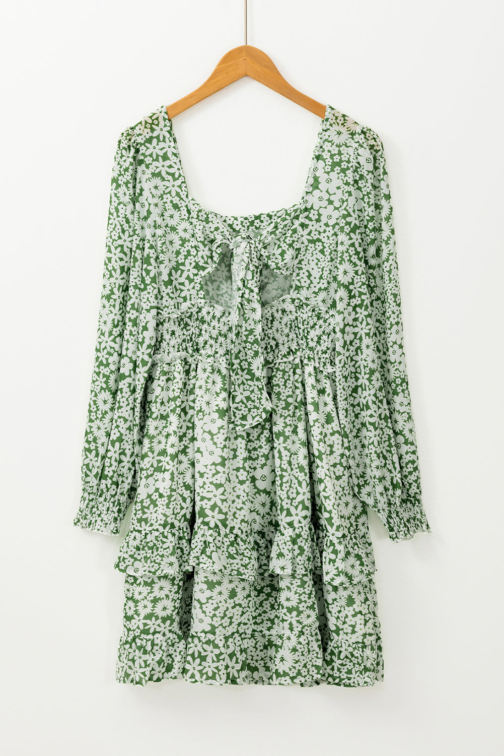 Raeven | Floral Dress with Ruched Waist and Square Neckline - Women's Ruffle Dress