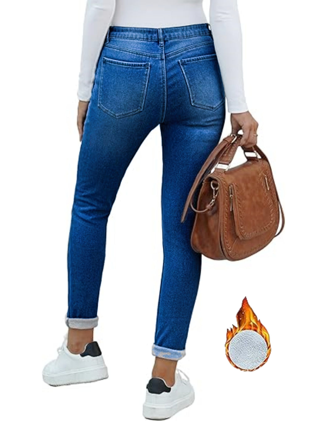 Odessa | Skinny jeans met fleecevoering - warme stretch denim met schuine zakken, knoopsluiting, comfortabele pasvorm