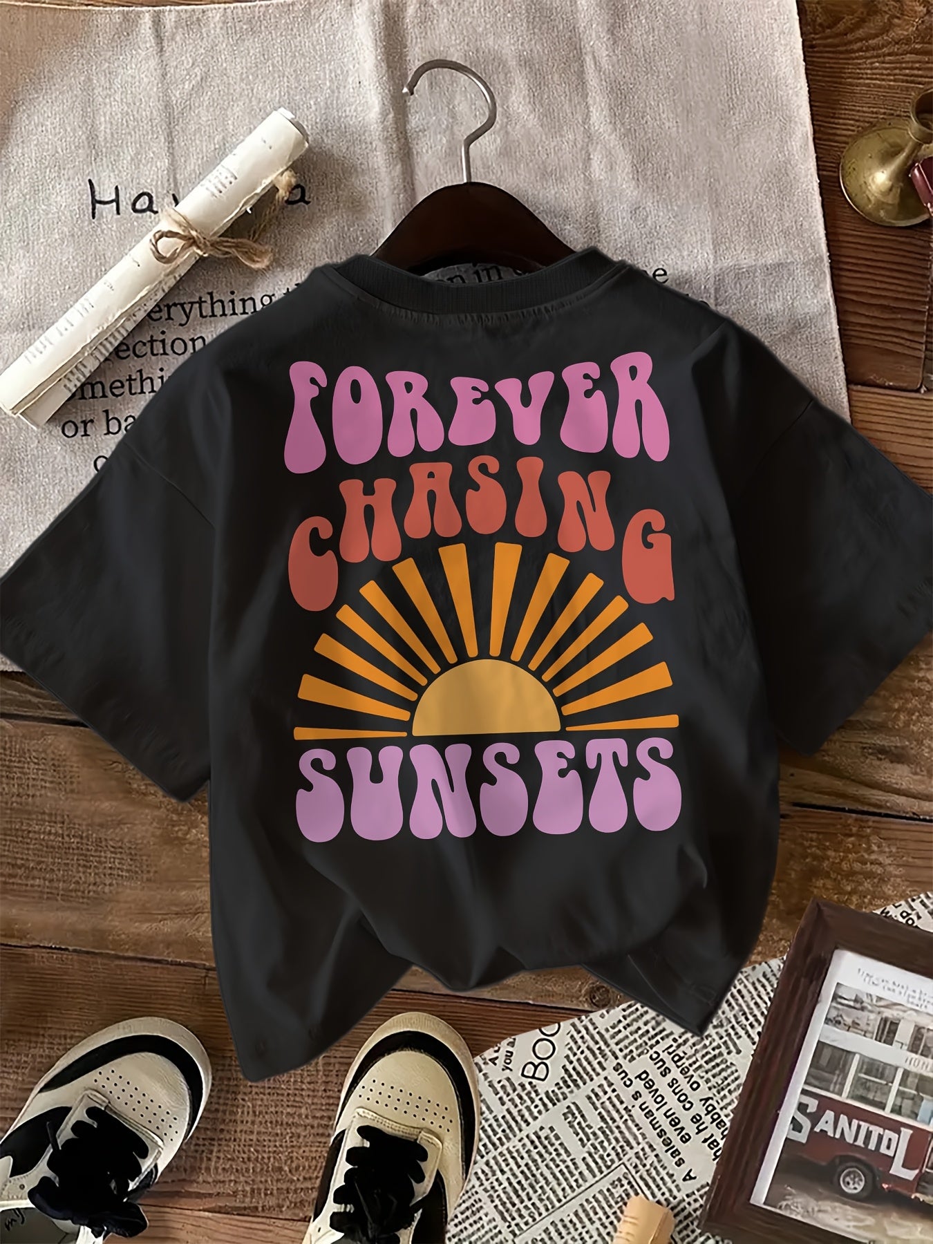 SunChase | Cotton Graphic T-Shirt for Women - "Forever Chasing Sunsets".